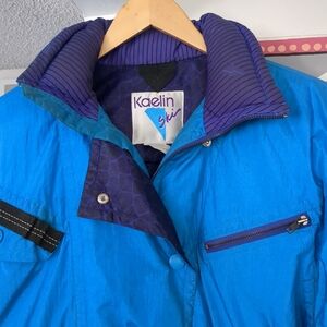 Women's Vintage KAELIN Down Puffer Ski Jacket Turquoise Blue Colorblock Size L